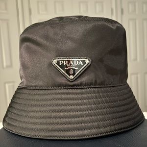 Prada Re-Nylon Bucket Hat in black.